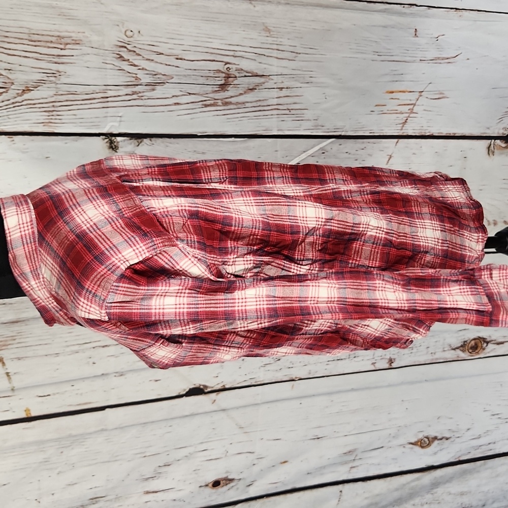 Eddie Bauer Flannel Shirt Red White Blue Plaid M - Picture 3 of 9